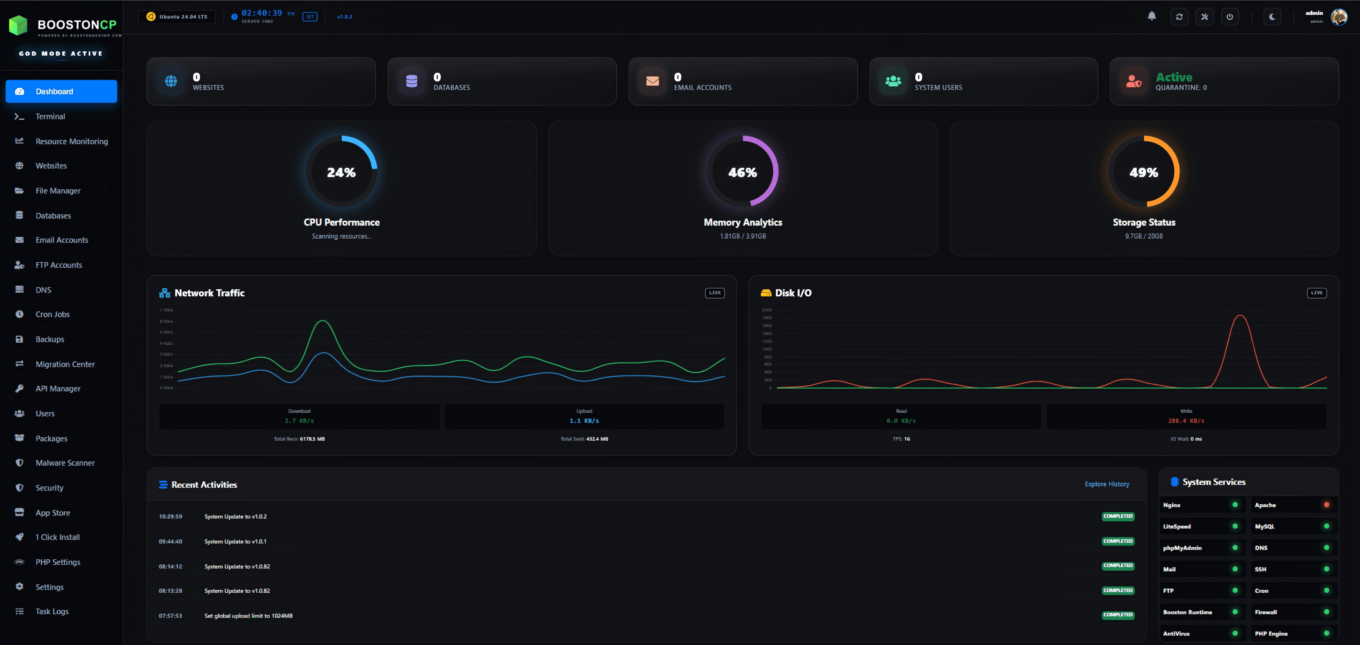 BoostonCP Admin Dashboard - Best cPanel Alternative