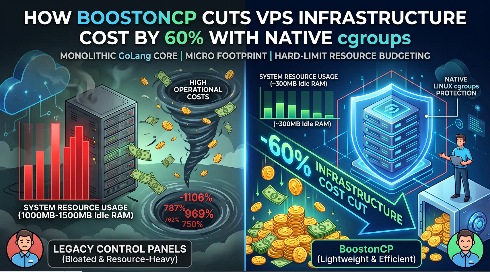 How BoostonCP Cuts Your VPS Infrastructure Cost by 60% with Native cgroups