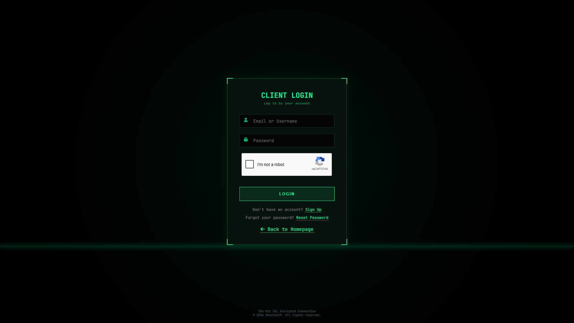 BoostonCP Client Login Interface