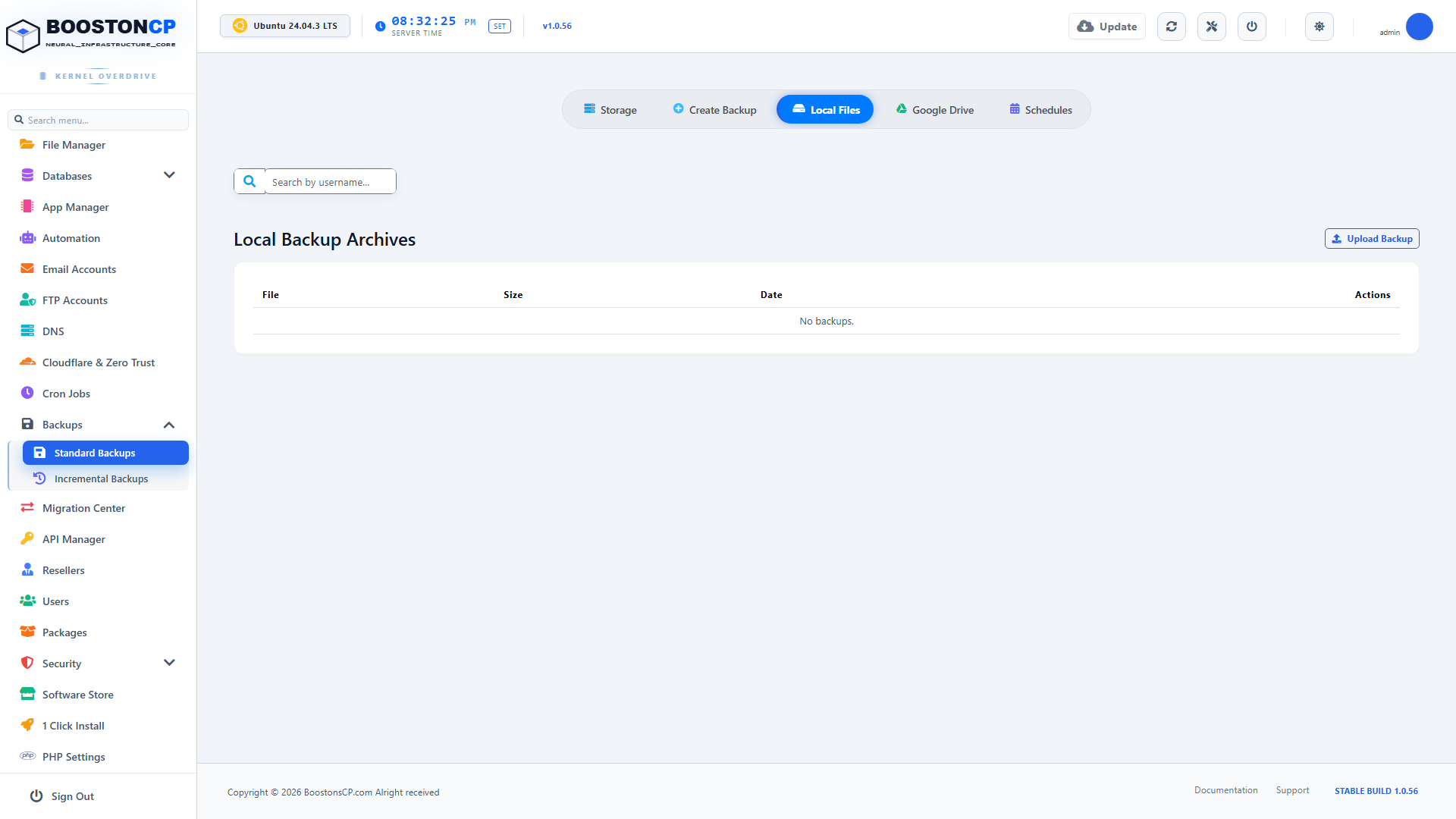 BoostonCP Local Backup Files Tab