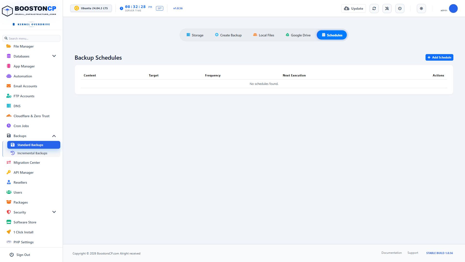 BoostonCP Backup Schedules Tab