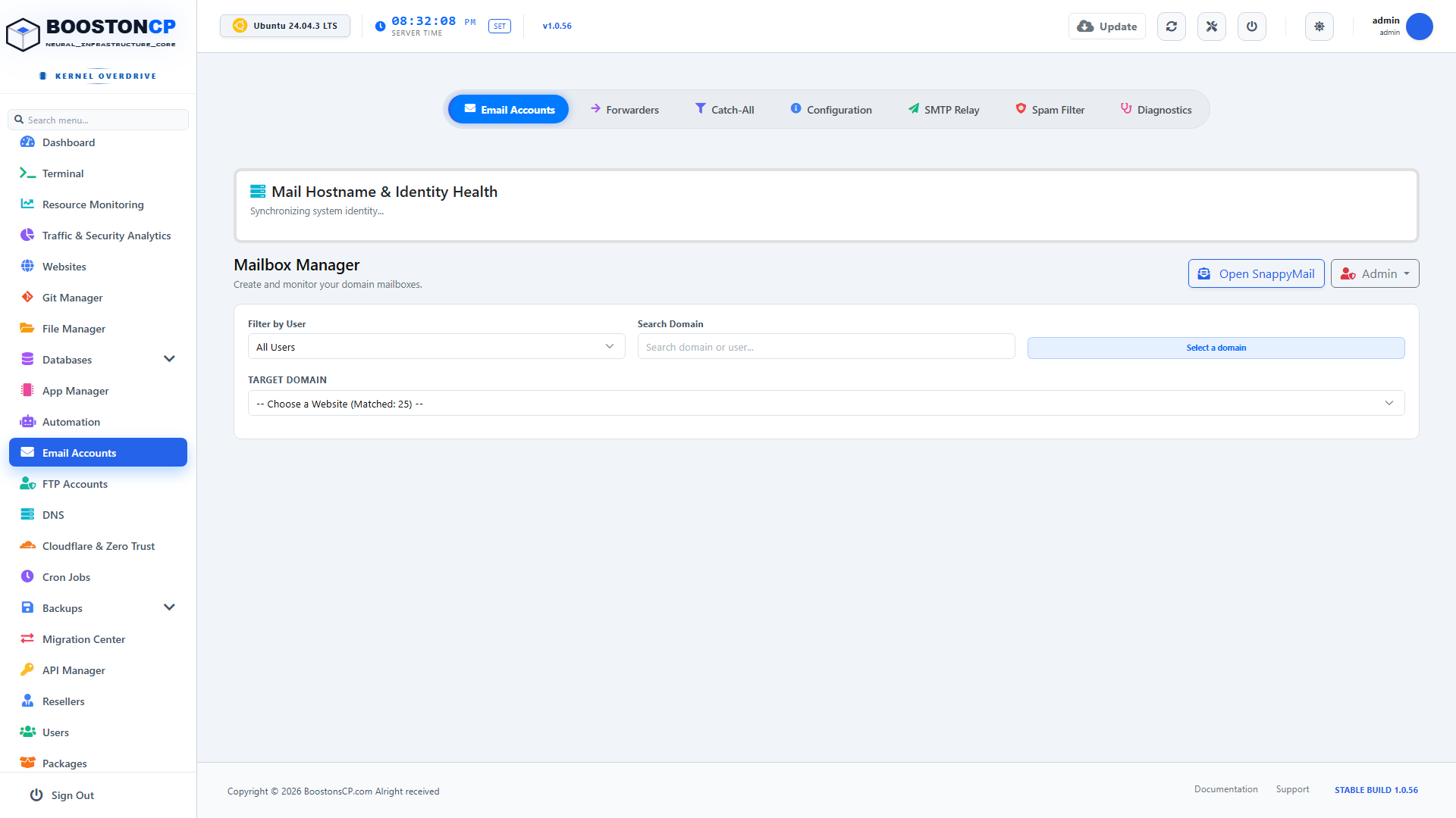 BoostonCP Email Accounts Tab
