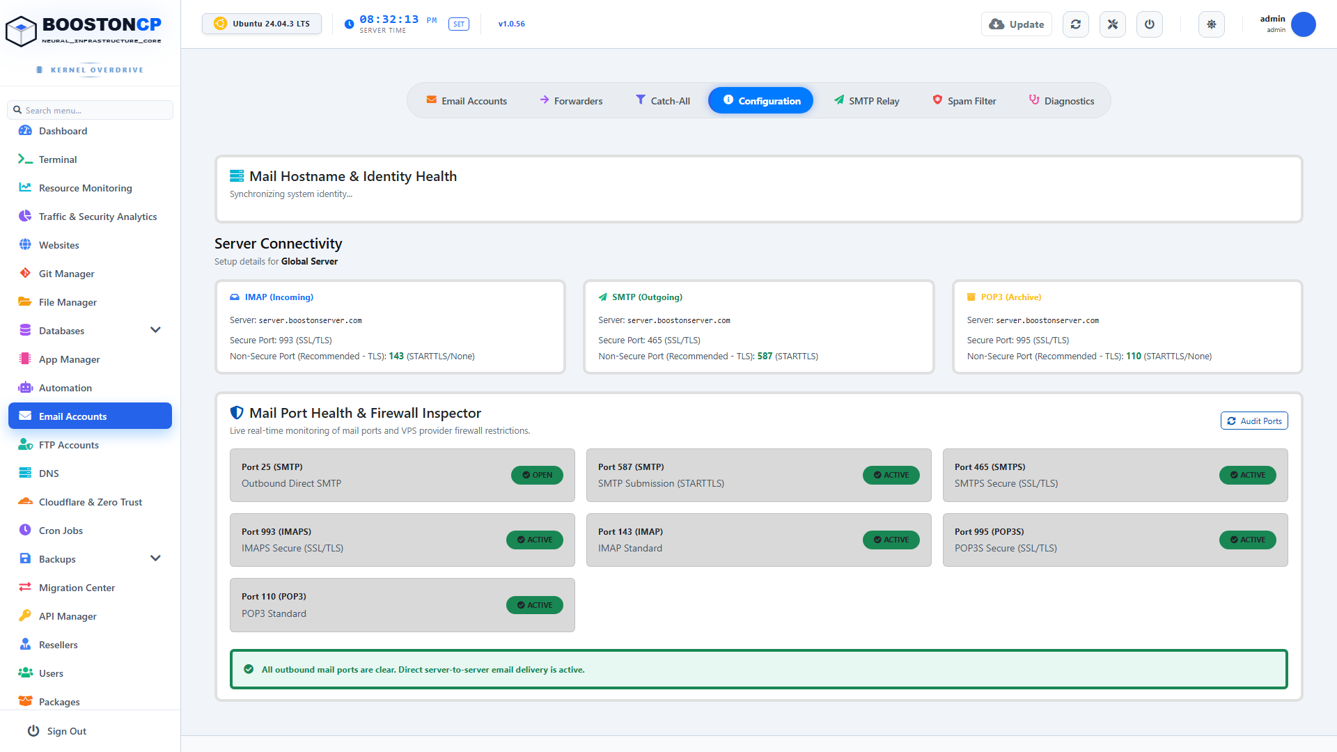 BoostonCP Email Configuration Tab