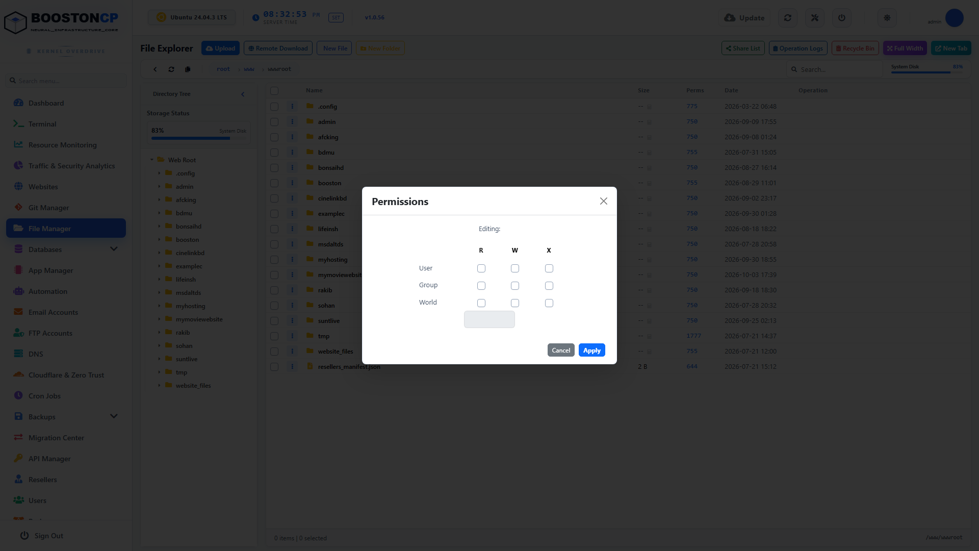 BoostonCP File Permissions Modal