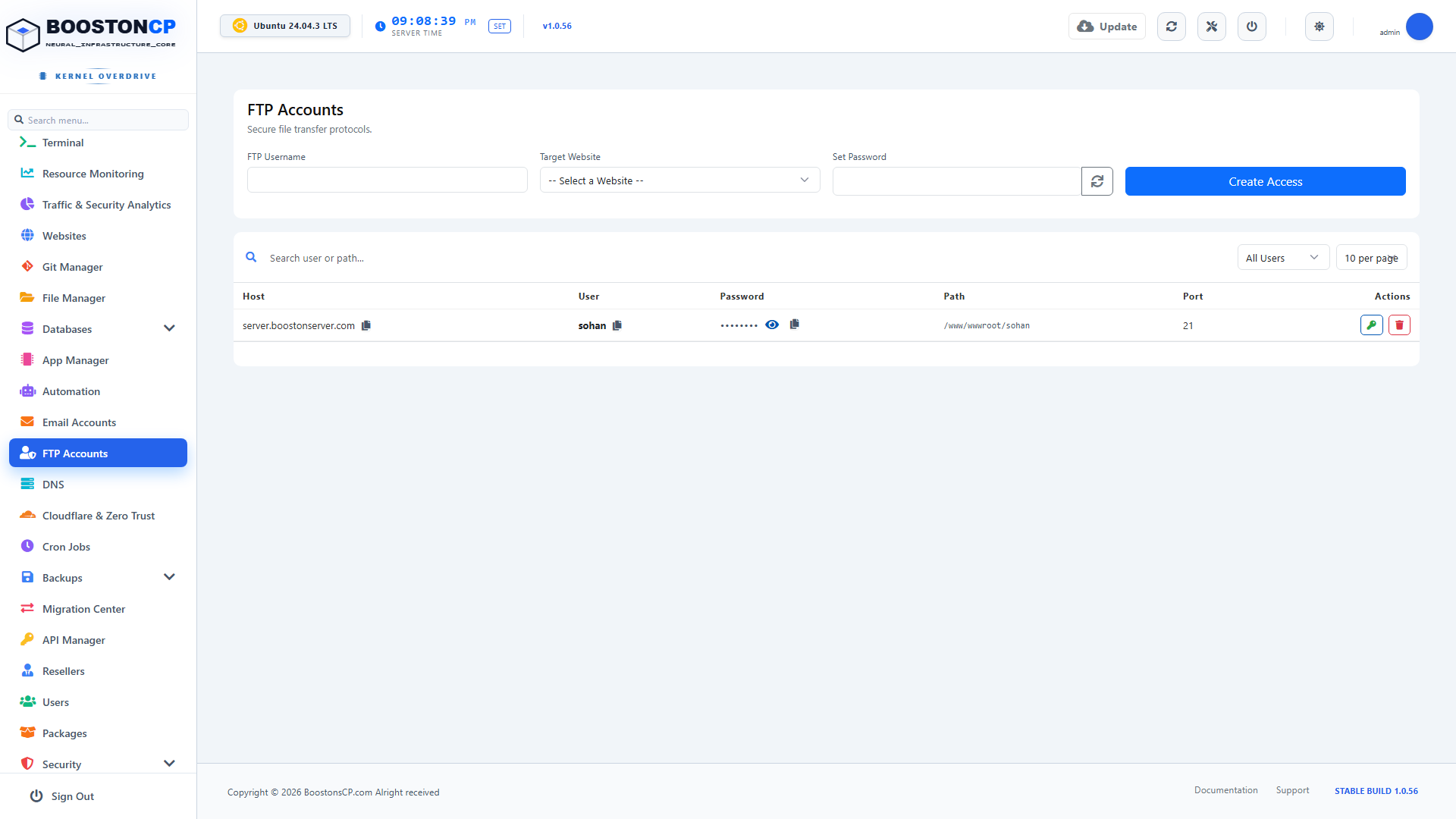 BoostonCP FTP Accounts Overview