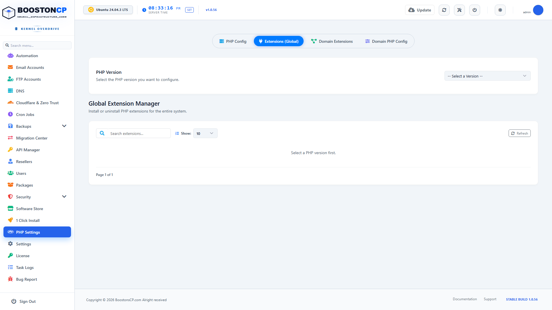 BoostonCP PHP Extensions Tab