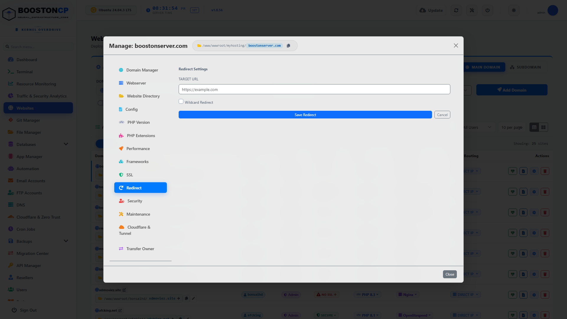 BoostonCP Redirects Tab
