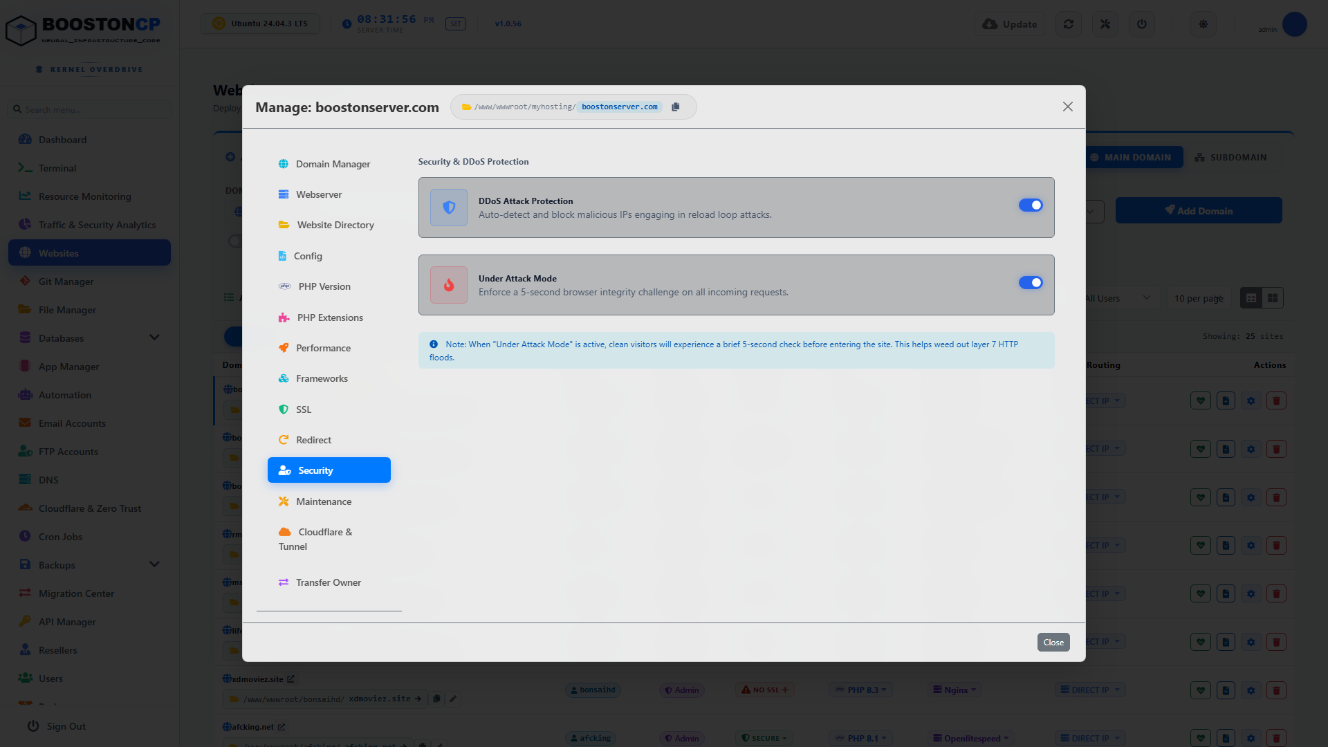 BoostonCP Website Security Tab