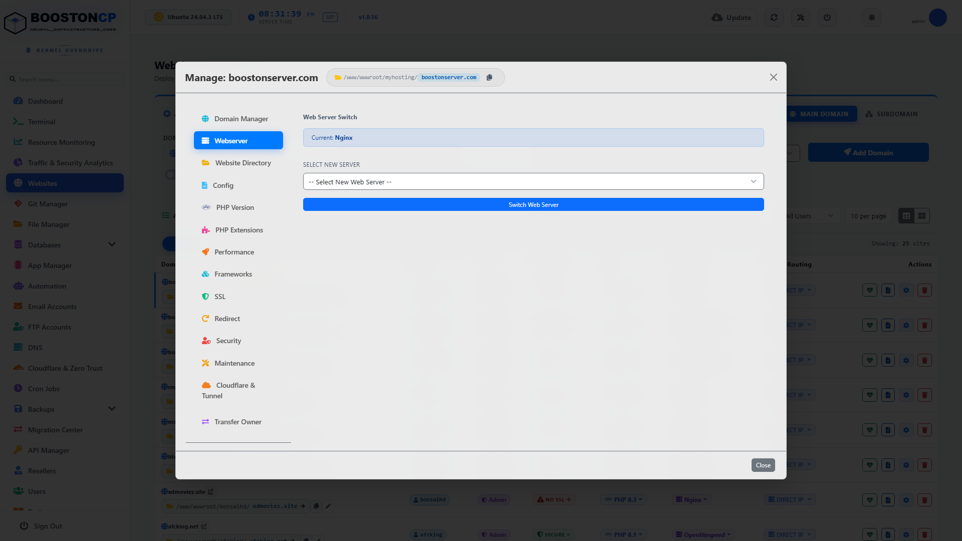 BoostonCP Webserver Switcher Tab