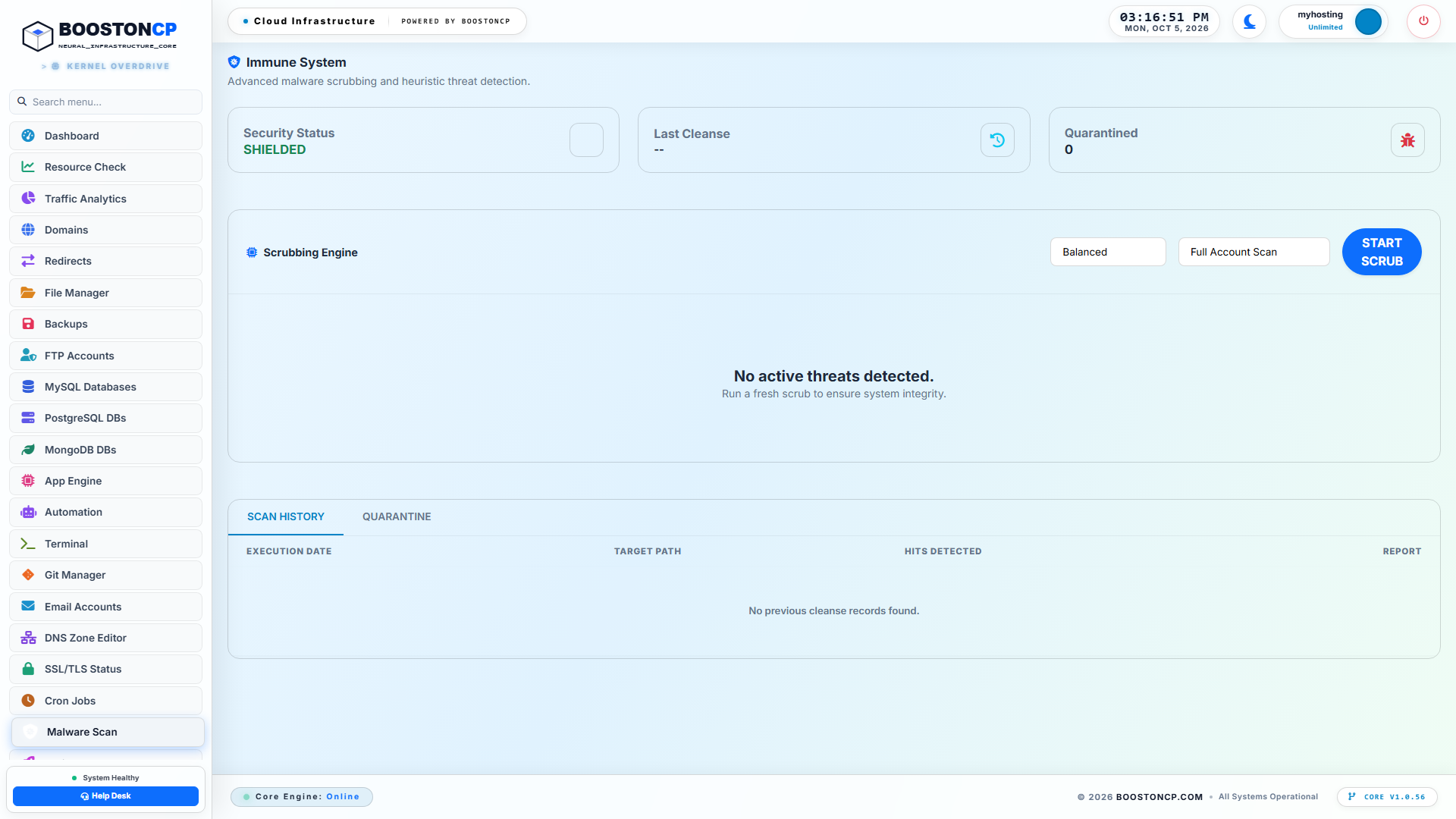 BoostonCP User Panel Malware Scanner Dashboard