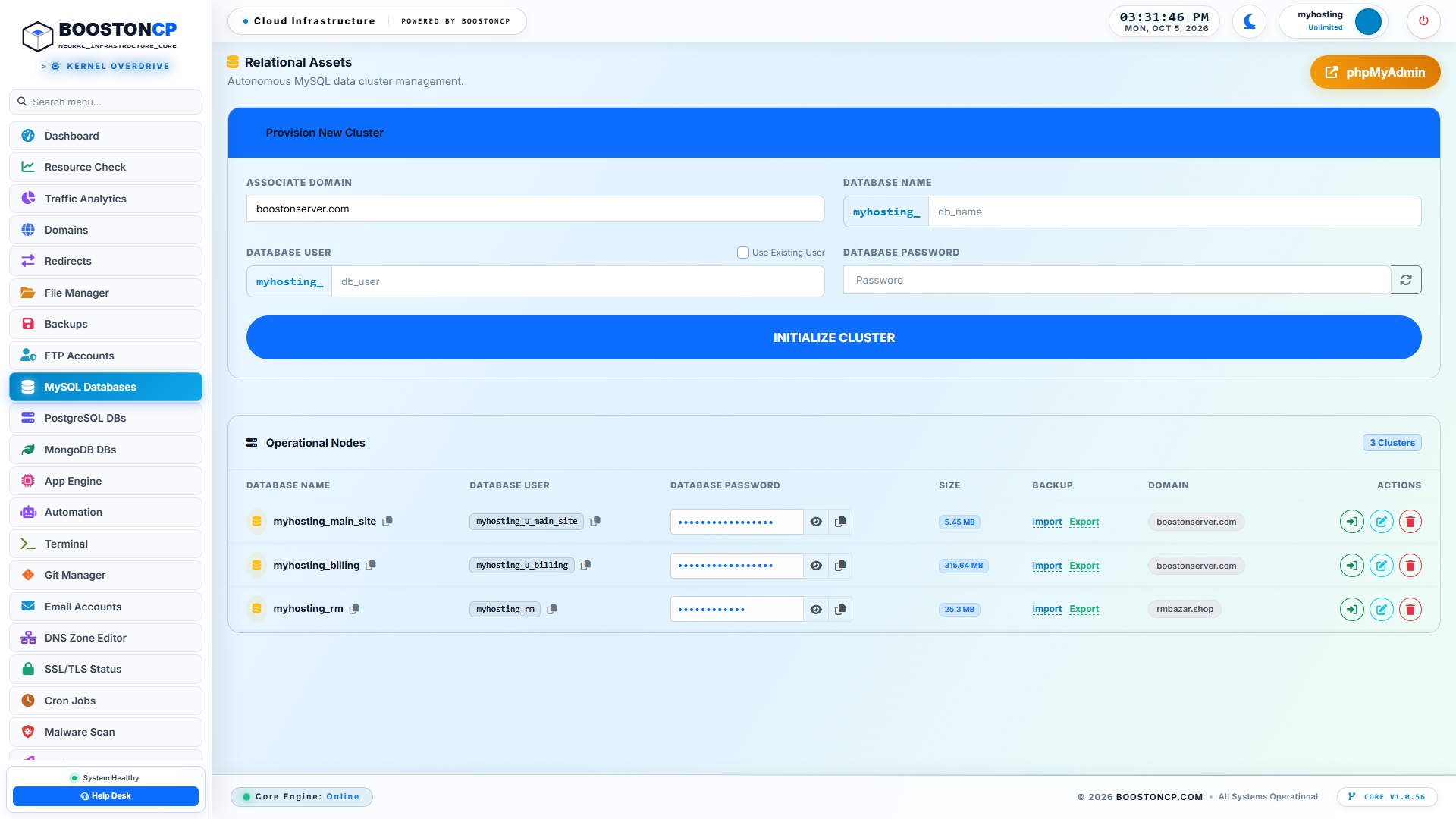 BoostonCP User MySQL & MariaDB Database Management Console