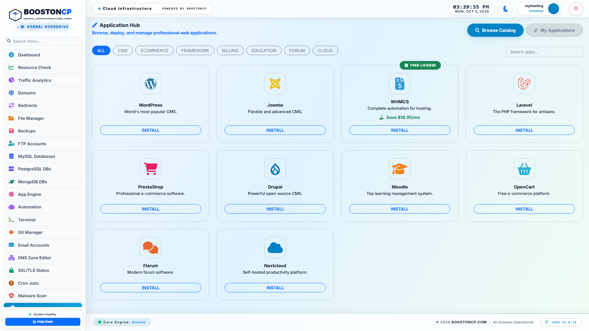 BoostonCP 1-Click App Installer Dashboard: Deploying Isolated WordPress Instances
