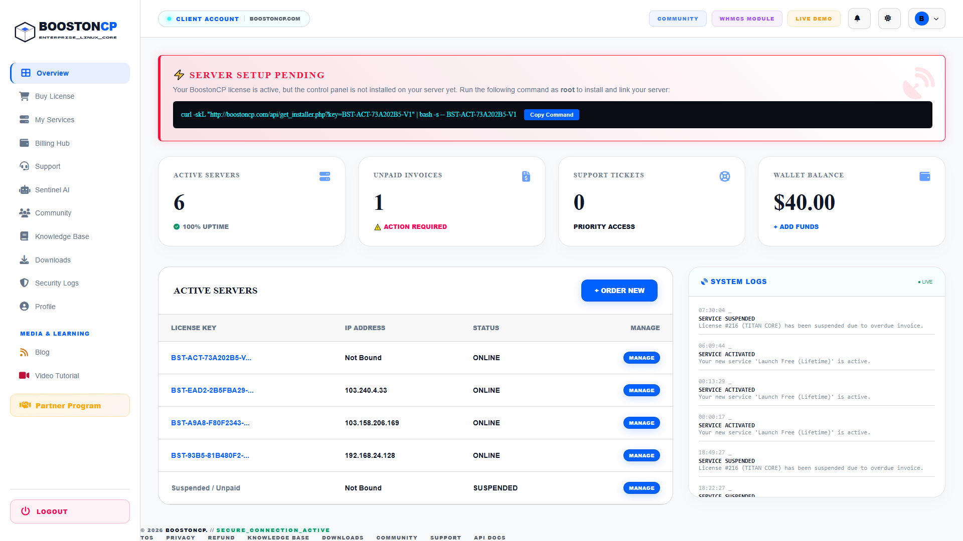 BoostonCP Client Dashboard