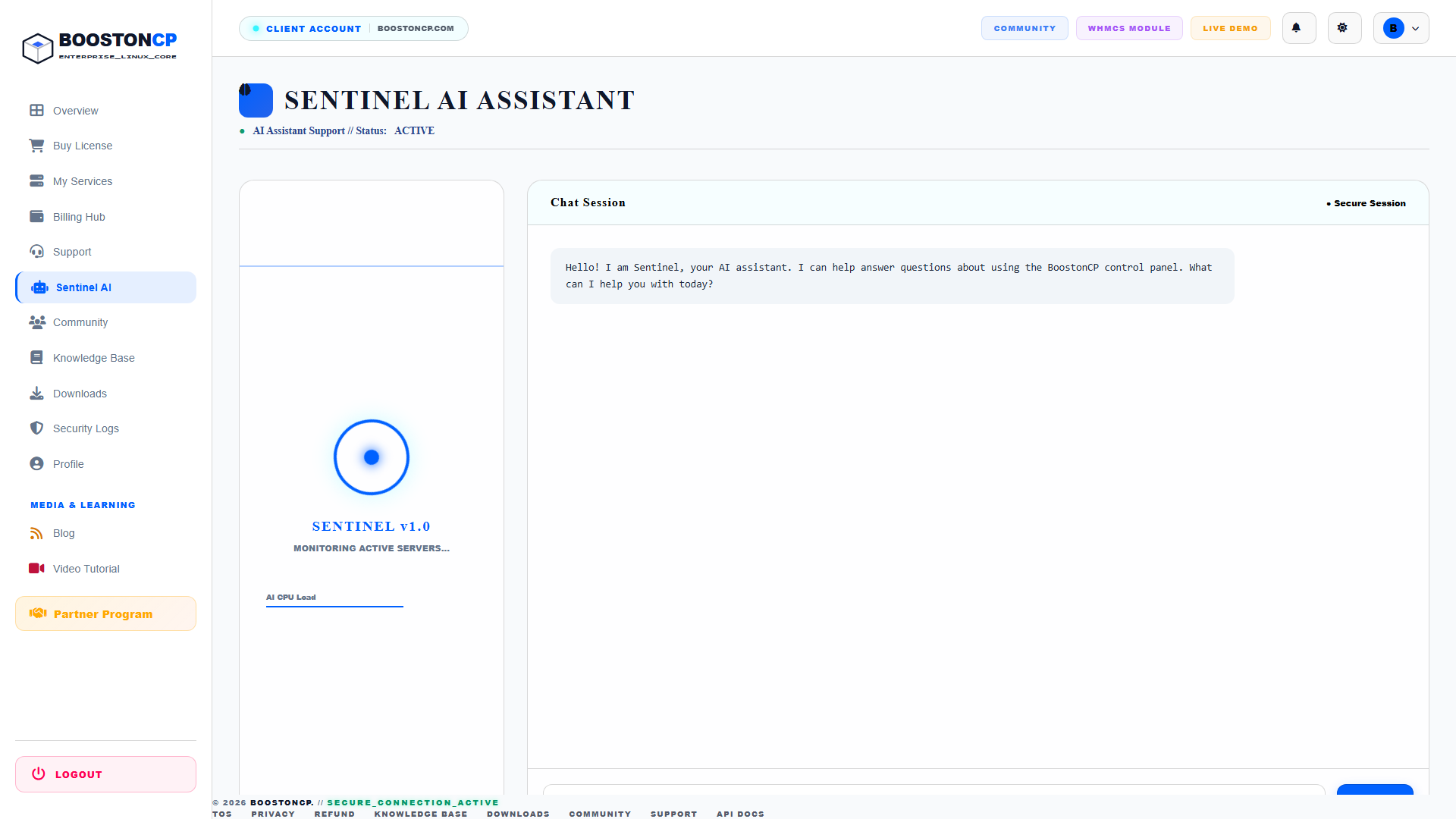 BoostonCP Sentinel AI Assistant Interface