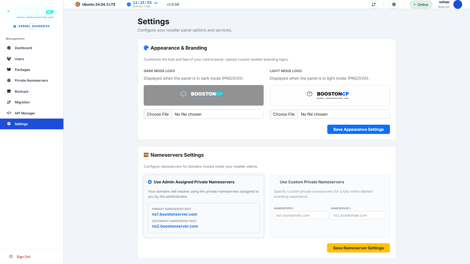 BoostonCP Reseller Branding & Whitelabel Settings