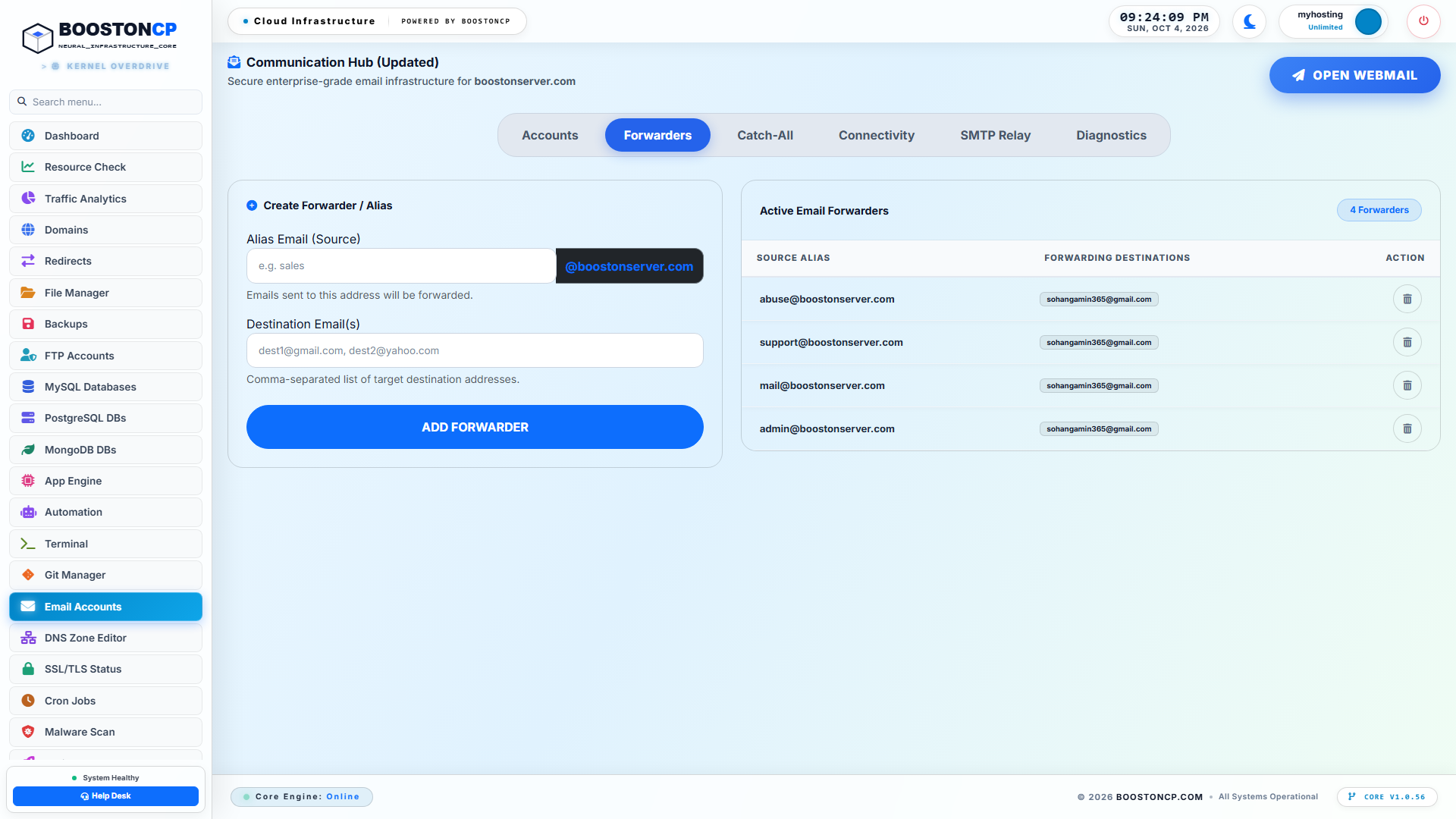 BoostonCP Email Forwarders & Aliases