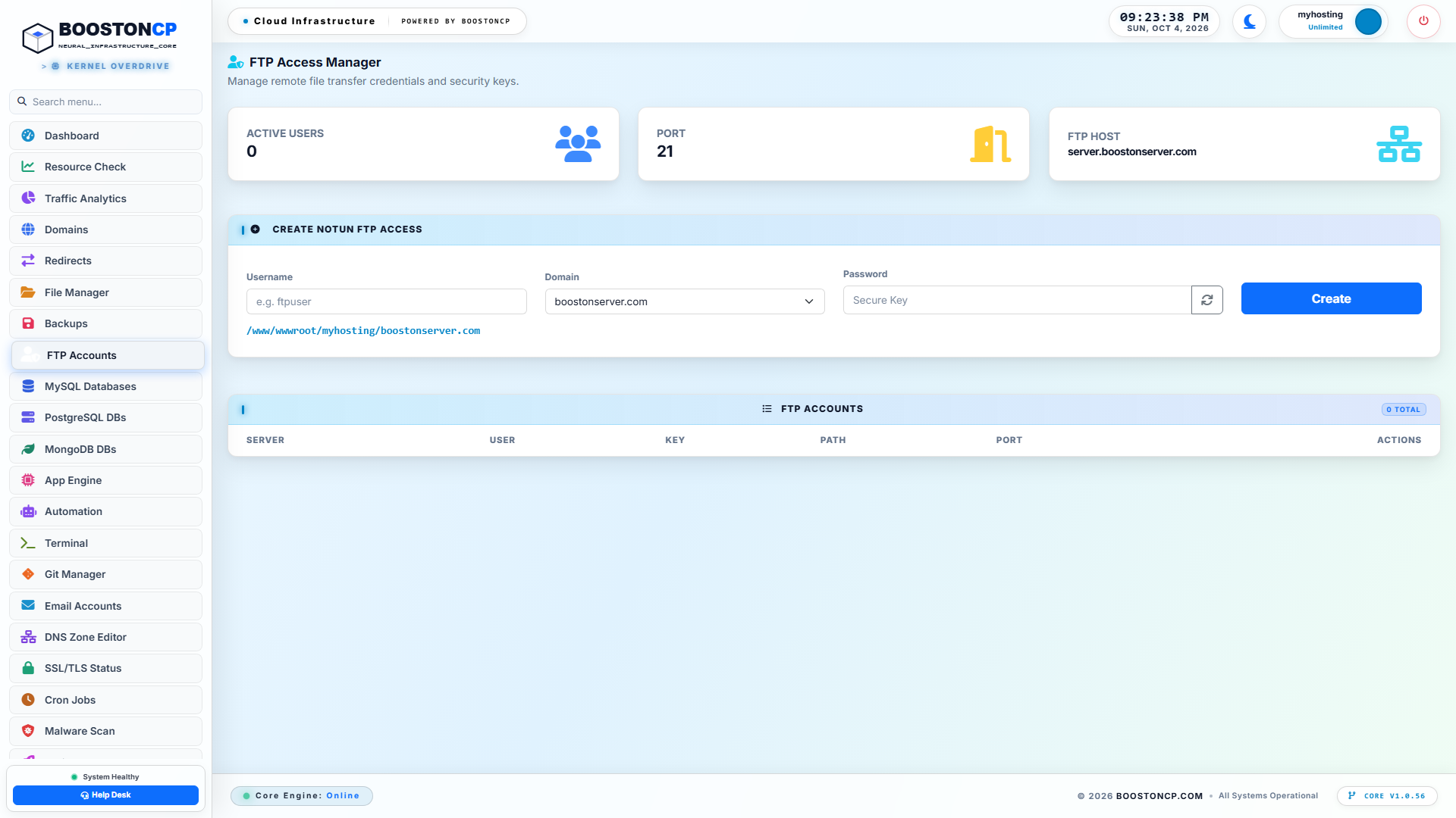 BoostonCP FTP Accounts Overview