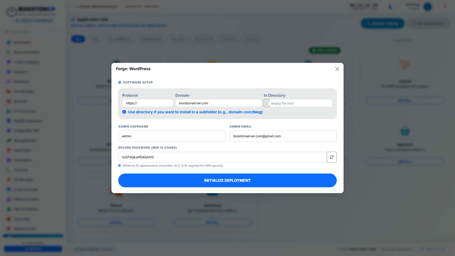 BoostonCP App Deployment Modal