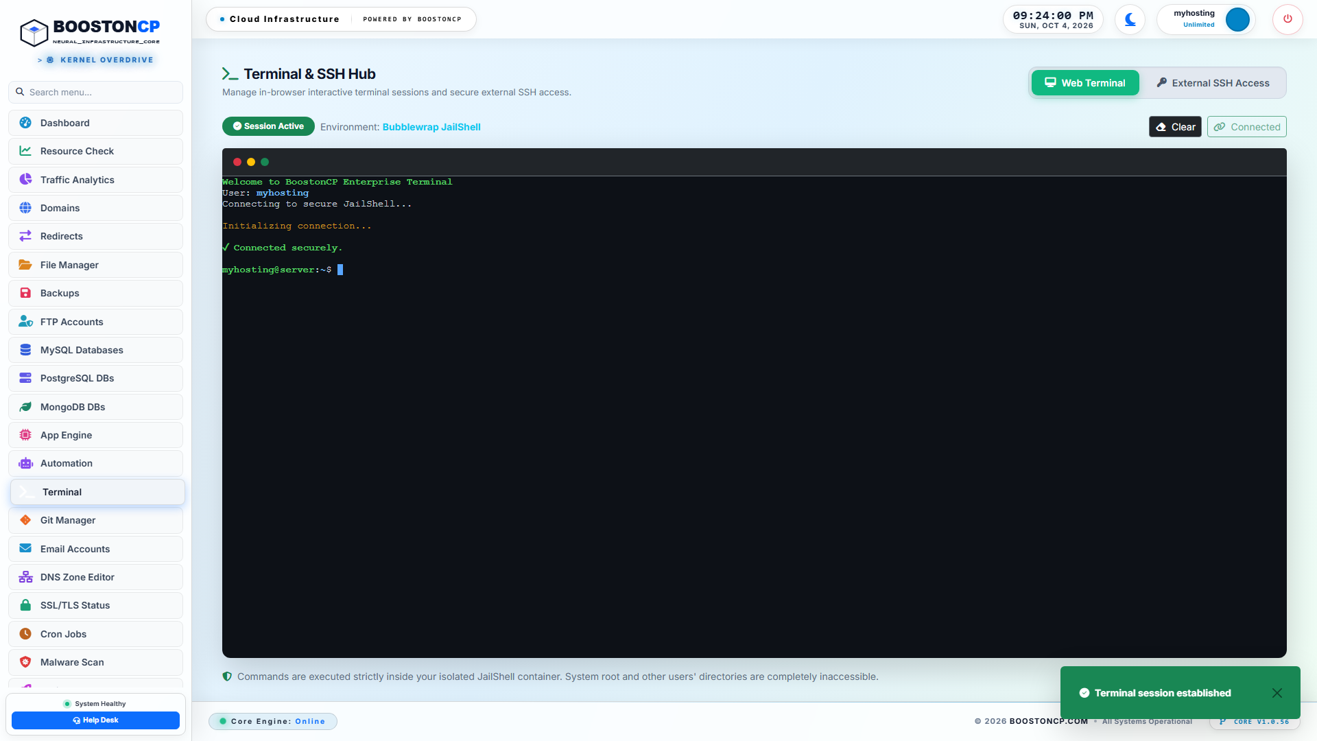 BoostonCP Web Terminal Interface